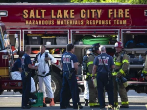 Salt Lake City firefighters on the scene of a hazardous materials situation